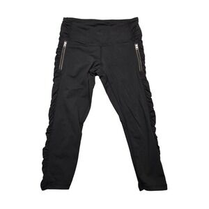 Lululemon Athletica Pants Womens 6 Black Crop Ruched Side Zip Pocket‎ Leggings